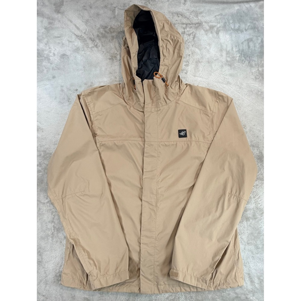 Dutch Bros Mens Hooded Windbreaker Jacket Tan Ripstop Full Zip Medium
